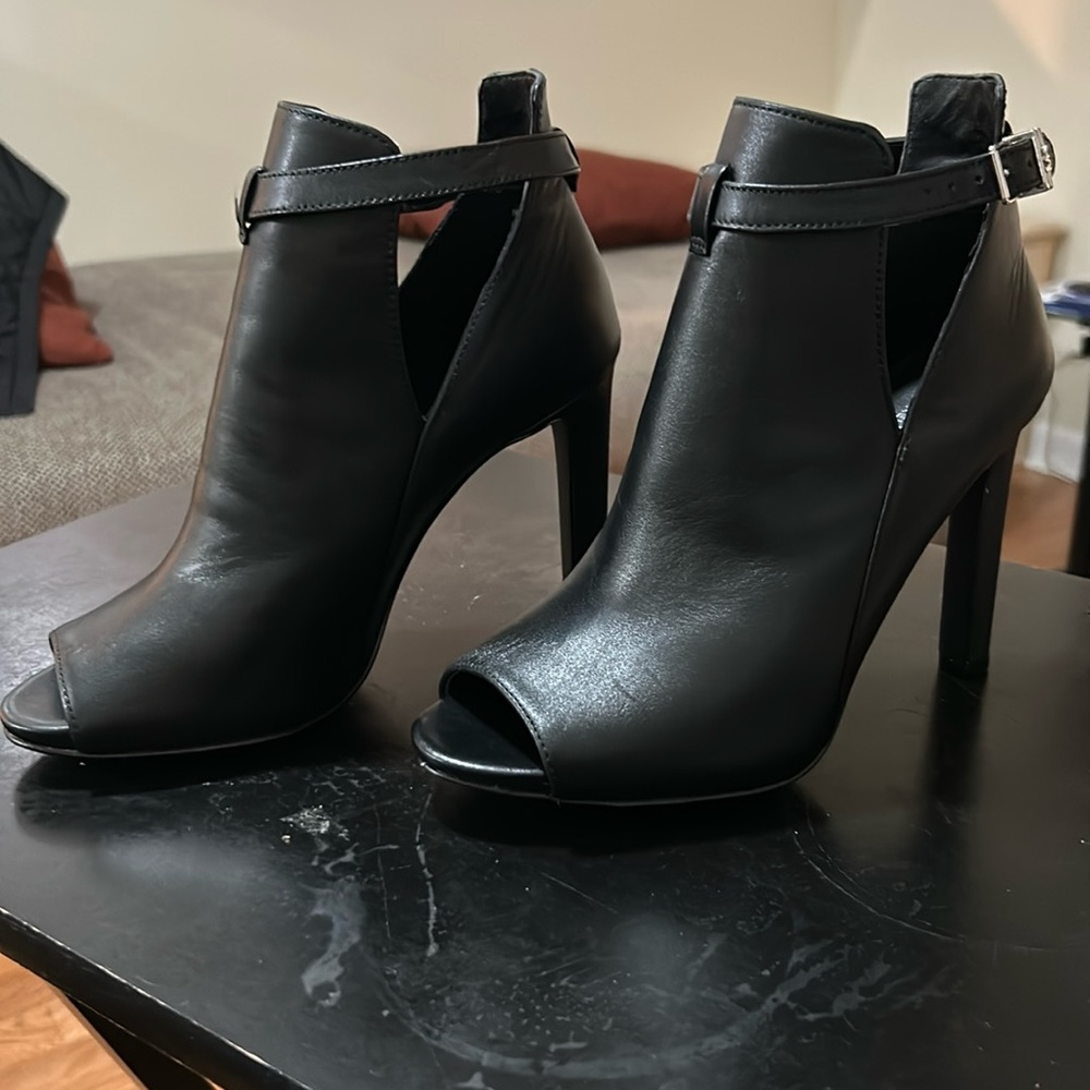 Michael Kors Black Peep-Toe Ankle Booties with Ankle Strap